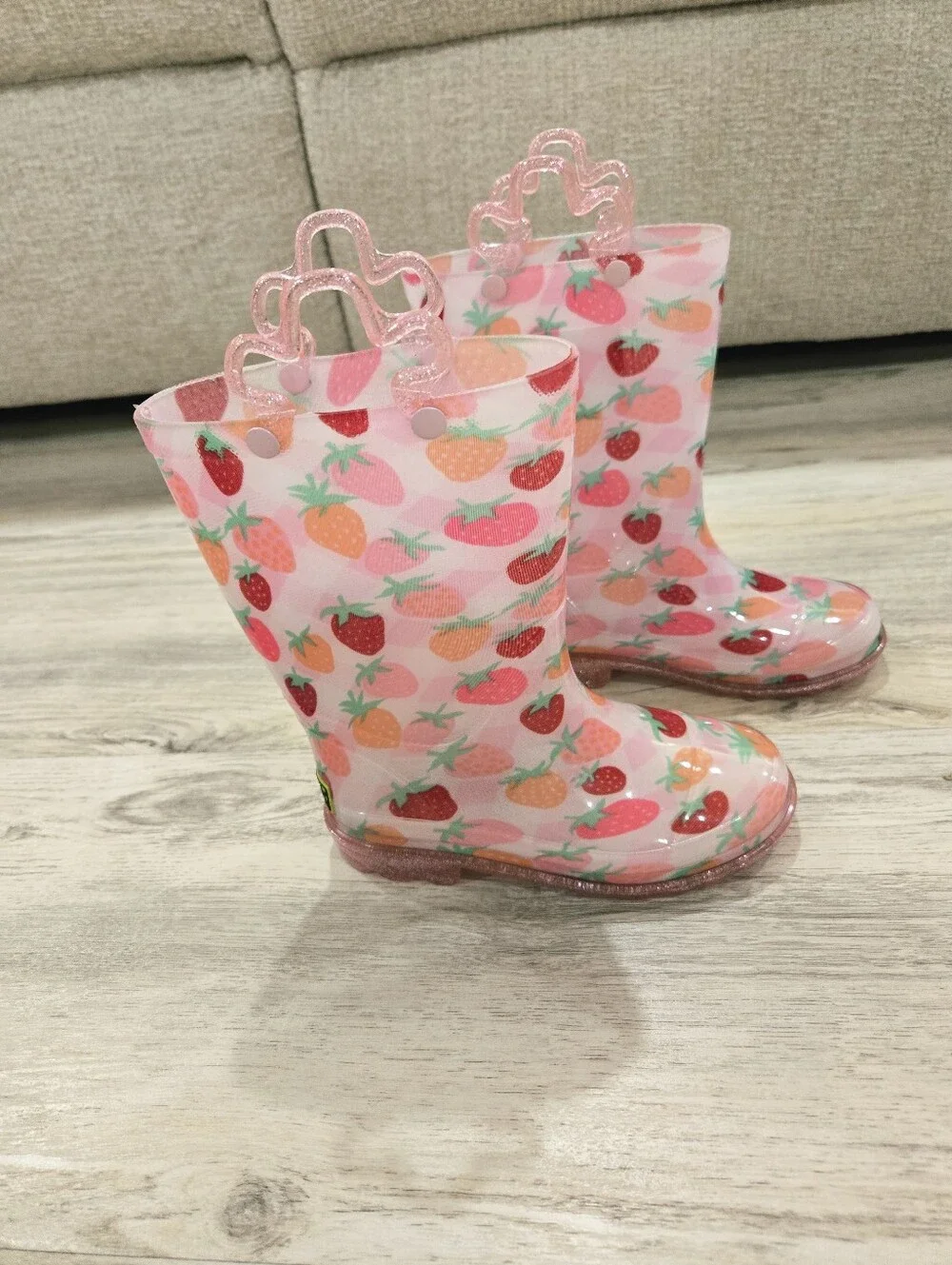 Western Chief Pink Strawberry Print Kids Rain Boots